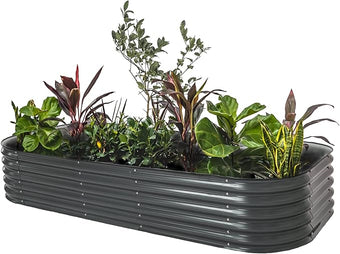 Vego garden Raised Garden Bed Kit, 17" Tall 10 in 1 Modular Raised Garden Beds Kit, Metal Planter Box for Vegetables, Flowers, Herbs, Modern Gray