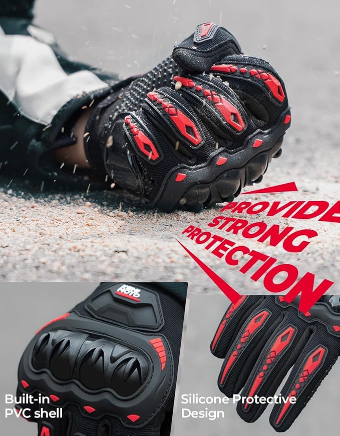 KEMIMOTO Motorcycle Gloves for Men/Women, Touchscreen Dirt Bike Gloves with Shell, Anti-Slip for Motorbike, Riding, Racing, Cycling, Dirt Bike, ATV, UTV, Motocross, BMX, Hiking