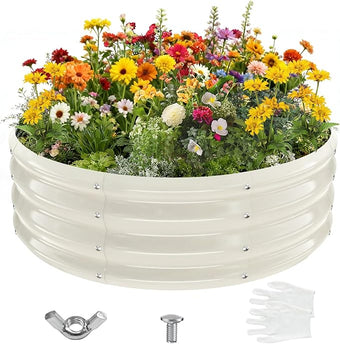3FT Diameter Galvanized Garden Raised Bed/Plant Box/Fire Pit Ring - 0.8mm Thick,12 Inch Tall,Perfect for Planting a Variety of Flowers,Herbs,Vegetables (Cream White, 36 Dia X 12 inches)