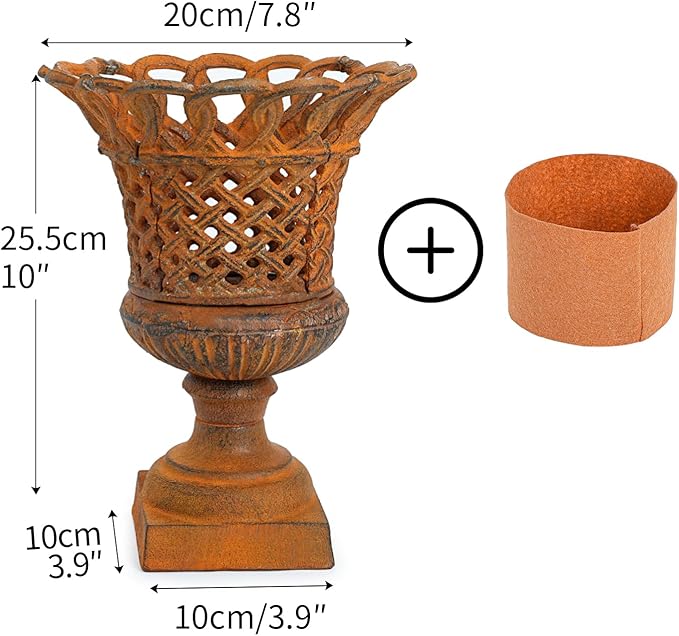 Sungmor Heavy Duty Cast Iron Urn Planter, Beautiful Hollow Trophy Design Tall Orchid Flower Pot, Large Decorative Plastic Flowers Plants Bouquets Vase, Rustic French Country Pot for Home or Garden