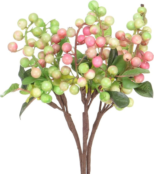 3-Pack Artificial Berry, 9.8 Inch Faux Holly Berry Foam Faux Frosted Berries with Stems for Home/Wedding/Christmas/DIY/Party/Garden/Office [White Pink]