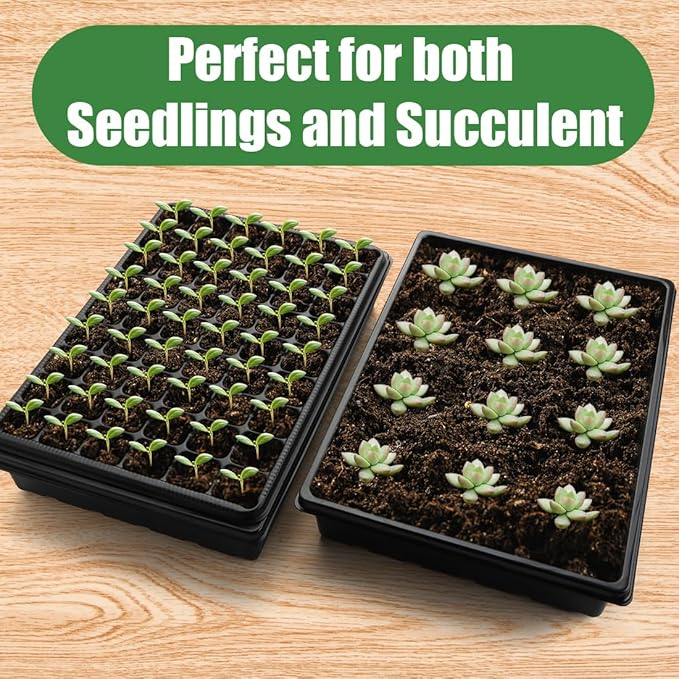 Heavy Duty Seed Starter Trays with 5'' Tall Humidity Domes & 2.75'' Deep Cells – 3-Pack (162 Cells Total) Reusable Plant Germination Kit, Durable Plastic Seedling Trays for Herbs, Vegetables