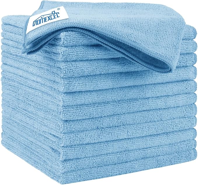 HOMEXCEL Blue Microfiber Cleaning Cloth 12 Pack, 12.5 x 12.5 inch Microfiber Towels for Cars, Ultra Absorbent Car Washing Cloth, Lint Free Streak Free Cleaning Rags for Car, Kitchen, and Window
