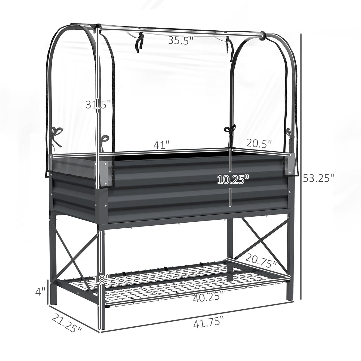 Outsunny Raised Garden Bed with Cover and Storage Shelf, Dark Gray
