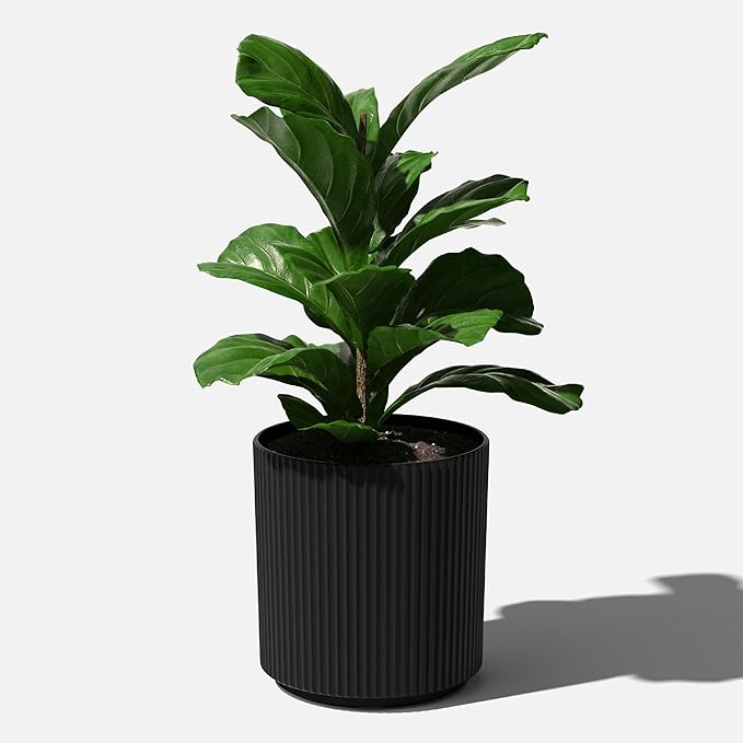 Veradek Mason Series Demi Planter - Large Round Planter for Indoor or Outdoor Patio/Balcony | Made from Plastic & Concrete with Drainage Holes | Modern Décor for Flowers, Trees, Tall Plants