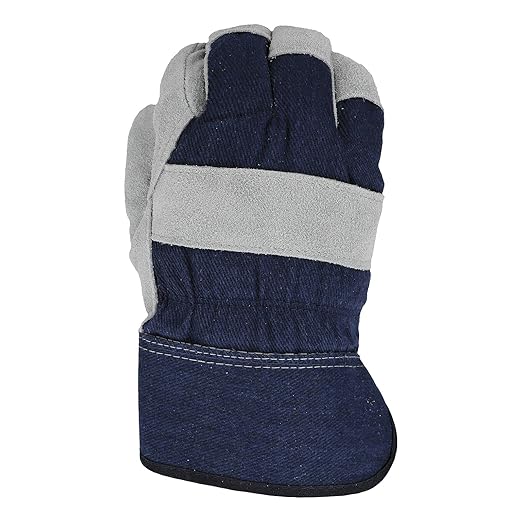West Chester Men's Split Cowhide Leather Palm Gloves with Posi-Therm lining, Safety Gloves, Cold Weather Gloves, Blue, Large, (91205/L),Blue and White