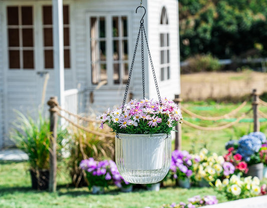 Melphoe 2 Pack Self Watering Hanging Planters Indoor Flower Pots, 8.3 Inch Outdoor Hanging Basket, Plant Hanger with 3Hooks Drainage Holes for Garden Home (White)