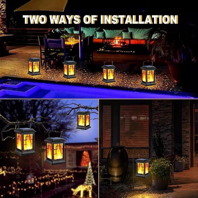Solar Lanterns Outdoor Waterproof Hanging Solar Lanterns Garden Lights Solar Powered Flame Lights LED Lights for Patio Pathway Deck Yard (2 Pack)