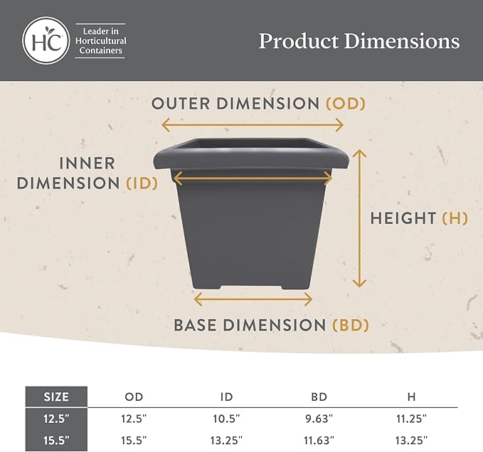 Accent Square Planter - The HC Companies 15.5-Inch Large Square Flower Box Planter for Indoor & Outdoor Flowers/Plants, Pairs w/ 15.5" Clay Accent Saucer SRO15500E35 Clay (ROS15500E35)