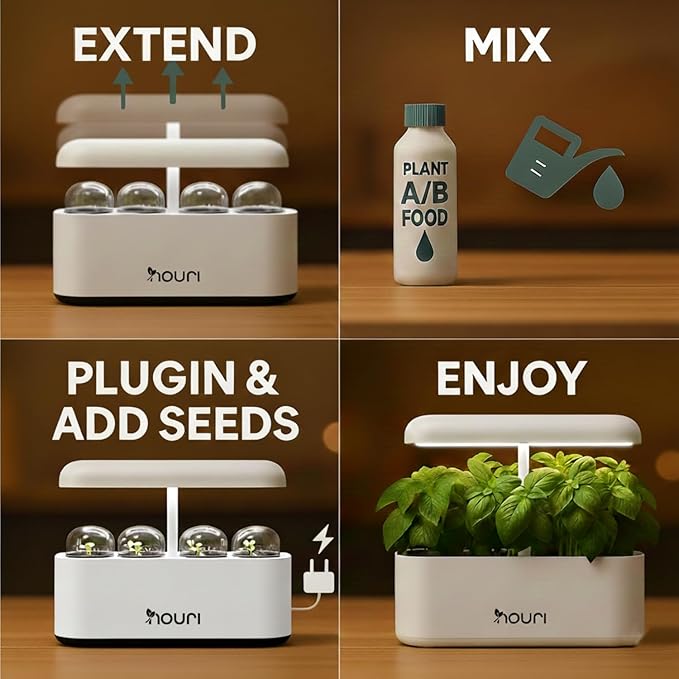 Nouri 12 pod Smart Garden for Home Cooks | w/Heirloom Basil | Hydroponics Growing System | LED Grow Lights | Indoor Herb Garden Kit | Herb Growing Kit Indoors for Plant Lovers, Gardeners, Kitchen