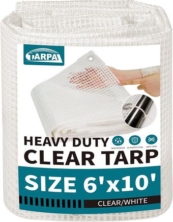 TARPAL 6'x10' Clear White Tarp Heavy Duty Waterproof 12mil with Grommets or Zip Ties for Small Greenhouse for Outdoors Garden,Farm,Chicken Coops