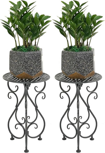 NAKUPE Metal Plant Stands 2 Pack, Heavy Duty Plant Pedestal 17" Tall, Single Flower Pot Holder for Indoor, Outdoor, Patio, Porch, Garden, Balcony, Black