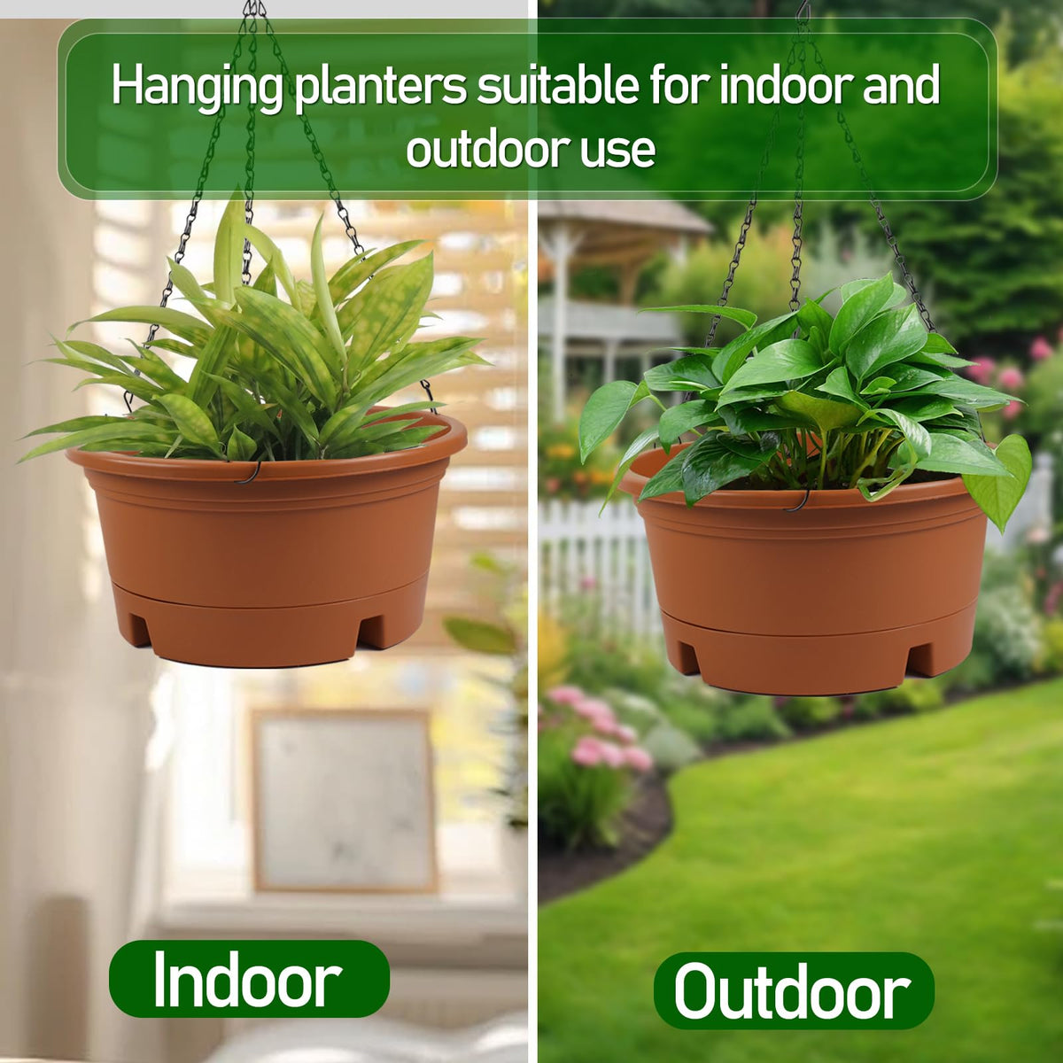 Svxtoby 4 Pack 12 Inch Large Plastic Hanging Planters for Outdoor Plants