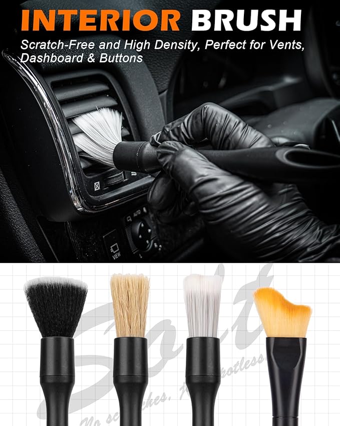 8PCS Car Detailing Brush Set, Interior Car Cleaning Kit with Dash Duster, 4 Detailing Brushes (Soft to Hard), Microfiber Towel, Cleaning Gel, for Vents, Dashboard & Leather Seats