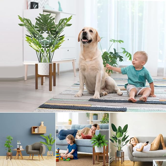 Adjustable Plant Stand Indoor,Bamboo Mid Century Modern Plants Stands, Stable Plant Holder,Fit 8 9 10 11 12 inch Pots (Pot & Plant Not Included)(Black)