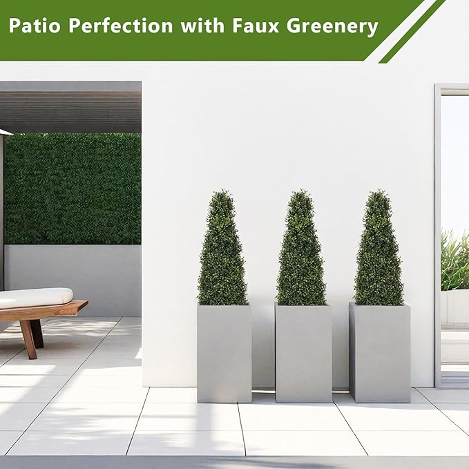 Azoco 4ft Artificial Boxwood Topiary Trees (Set of 2) - UV Resistant Faux Plants Outdoor, Realistic 48in Fake Potted Bushes and Shrubs for Front Porch, Planter, Patio - Low Maintenance & Evergreen