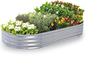 Galvanized Raised Garden Bed Kit, Planter Garden Boxes Outdoor, Oval Large Metal for Vegetables Fruits, Flowers Planter Boxes, Easy Assembly Garden Bed Kit 4x2x1 FT (1-Pack)