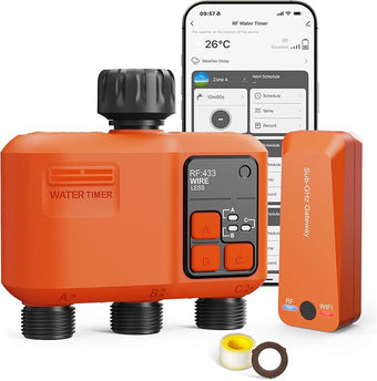 Smart WiFi Sprinkler Timer 3 Zone,WiFi Water Timer for Garden Hose with 984 FT Range,APP & Remote Control,Alexa & Google Voice Compatible,Rain Delay, Manual Mode Sprinkler System