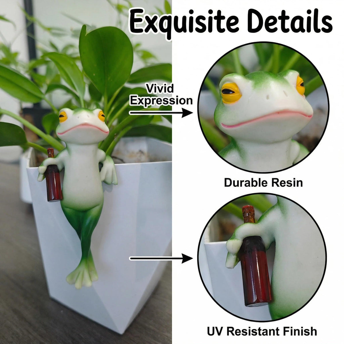 RJVZUKL Tipsy Frog Pot Hugger‑Miniature Figurines for Plant Pots and Vases
