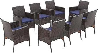 Sophia & William Wicker Patio Chairs Set of 8, 8 Pcs All-Weather Rattan Outdoor Dining Chairs with Seat Cushions