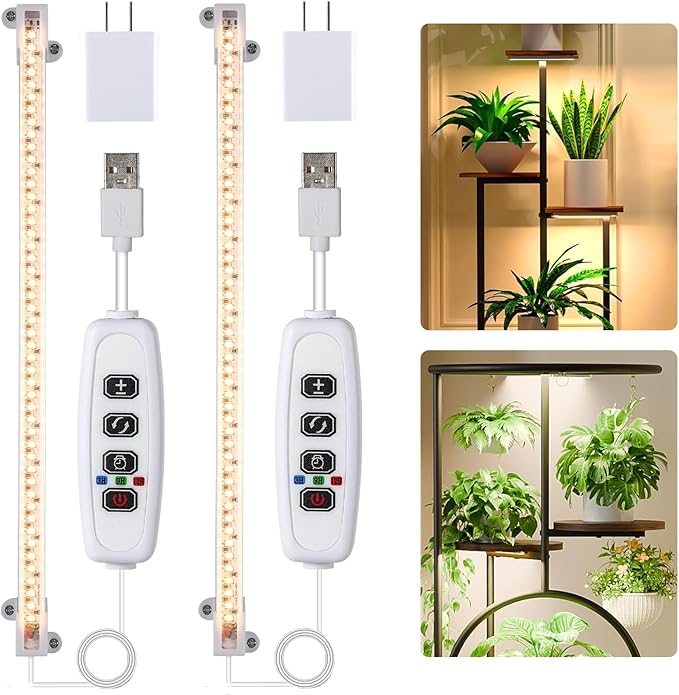 LED Grow Light Strips for Indoor Plants Full Spectrum 3500K, 96 LEDs Plant Light Bar with 3/9/12H Timer, 10 Dimmable Levels for Seedling Succulent and Shelf, 13 Inches, 1 Head 2 Pack