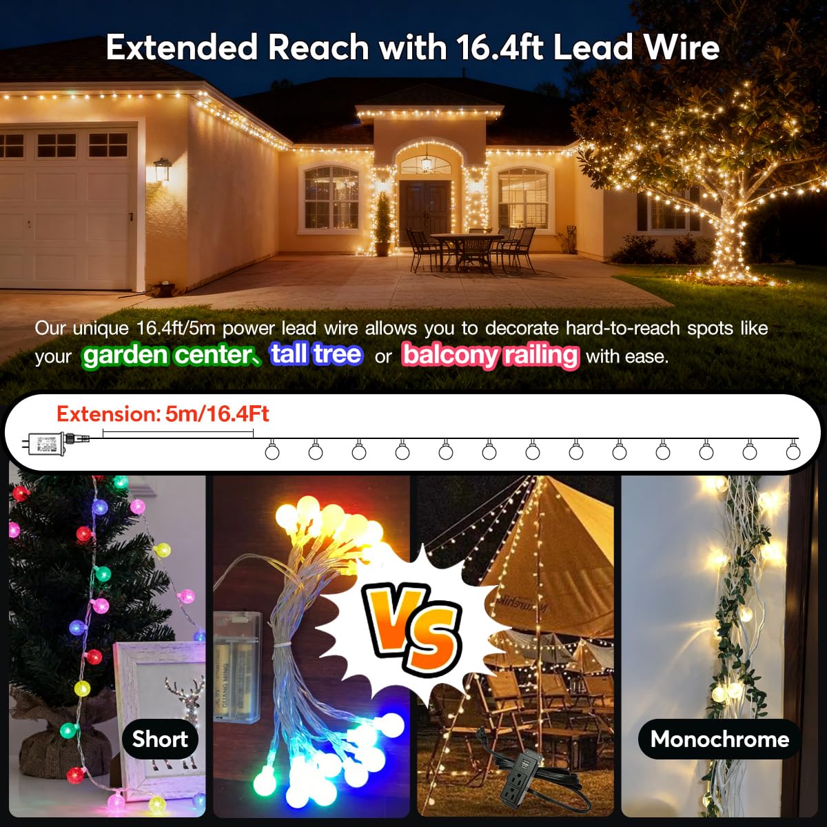 RaThun 65.6ft Globe String Lights with Remote for Indoor Bedroom Warm White