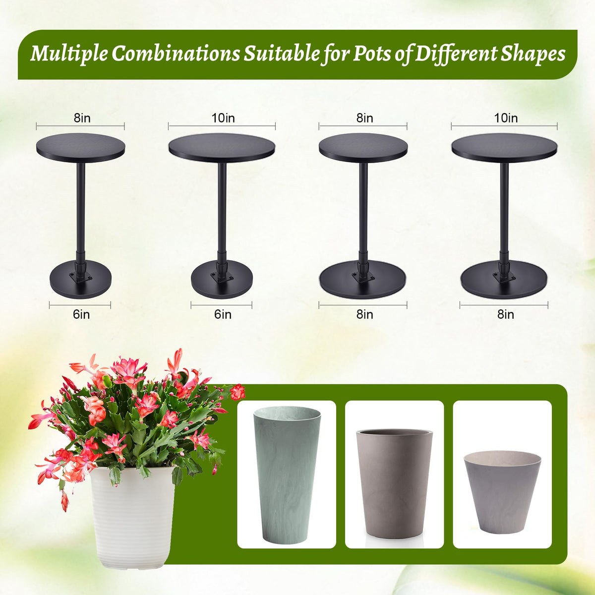 Decivems 2-Piece Adjustable Plant Stand Risers for Inside Pots - Universal 17.5"-31.5" Height Pot Fillers for Large Tall Planters, Fits 6/8/10" Base OR Top (Square/Round/Taper)