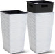 Worth Garden 2-Pack 22" H. White Square Tapered Planter with Inside Pots - Plastic Plant Pots for Indoor Outdoor - Modern Wavy Finish Decorative Flower Pots for Front Porch Containers Patio Deck