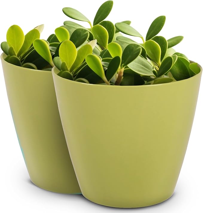 Headwind Charlevoix Planters– 4.5" 2 Pack Plastic Plant Pot in Meadow Green, Indoor & Outdoor Pots for Plants with Drillable Drainage Hole, Decorative Plant Pot, Flower Pots Outdoor for Garden