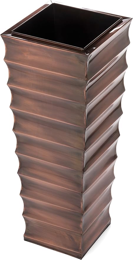 H Potter Copper Ribbed Planter Large for Outdoor Indoor Plants Small Spaces Entryway Patio Porch Tall Metal Planter Decor Vase