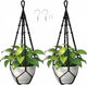 EJGIEGSO Macrame Plant Hanger, Up to 4-15 inch Pots, Wood Beads Cotton Hanging Planter Holder for Indoor Outdoor Boho Home Decor, 35 Inch, Set of 2 (Black)