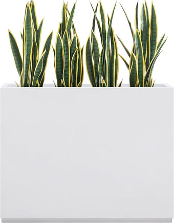 Wallowa Metallic Heavy Outdoor Span Planter Box, Large Flower Pot, Long and Tall Divider Planters, 38Lx10Wx30H, White, Seamless and No Assembly 48.8 Pounds