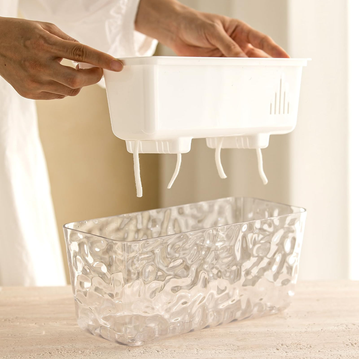 Self Watering Pots for Indoor Plants, 4 Packs Window Boxes Planters Rectangle Self Watering Planter 11 in Rectangular Clear Plant Pots Long Herb Windowsill Planter Flower Box Succulent Planters
