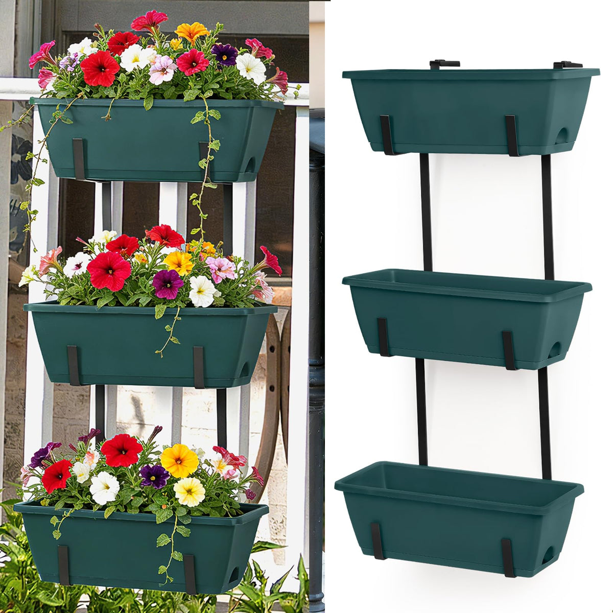 OYEAL Railing Planter Box Set of 2 Hanging Planters for Fence