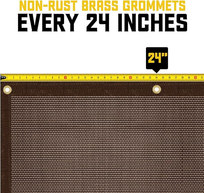 Core Tarps 60% Brown Shade Cloth with Grommets - 18 X 24 FT Heavy Duty Mesh Tarp - Sun Shade Cloth for Garden Vegetables Plants Greenhouse Outdoors Backyard Fences Dump Trucks Patio Mesh Shade Tarp