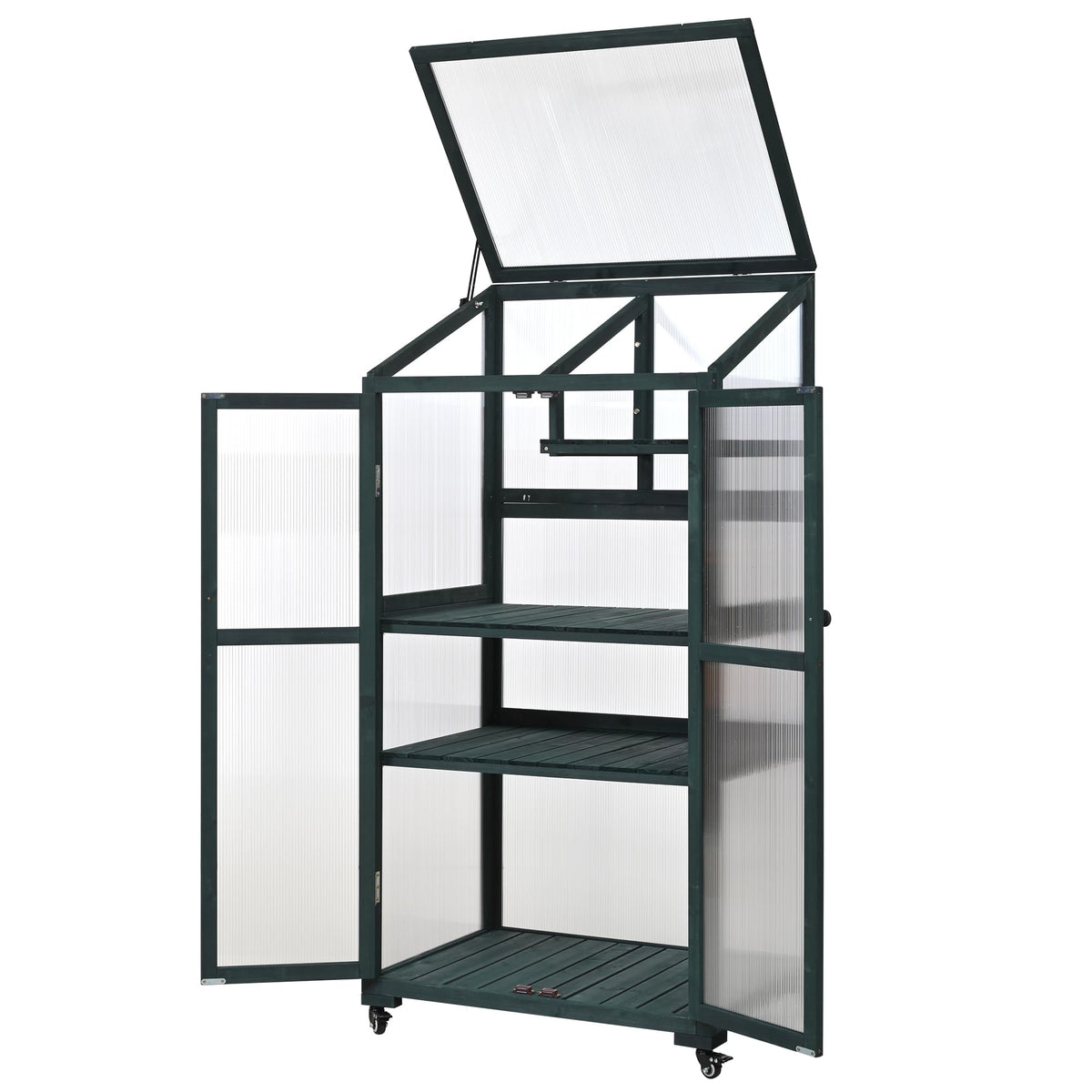 Polibi Wooden Greenhouse, Cold Frame Portable Greenhouse with Wheels and Adjustable Shelves for Indoor Outdoor Patio Balcony Garden, 31.5" Lx22.4 Wx62 H, Forest Green