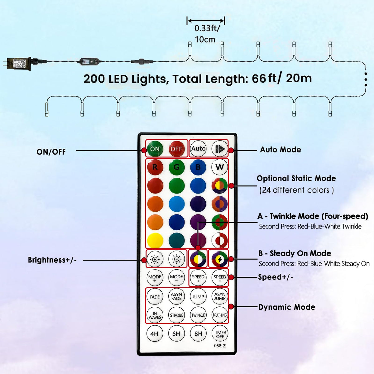 Smart Color Changing Christmas Lights String with Remote 66FT 200 LED RGB