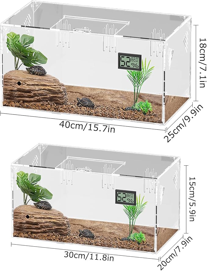 Giznzg Acrylic Tarantula Enclosure, Reptile Terrarium Breeding Tank w/Temperature Hygrometer,Habitat Reptiles Feeding Box Isopod Terrarium Cage for Insect Lizard Home Office (Reptile-Tank-L(No Tray))