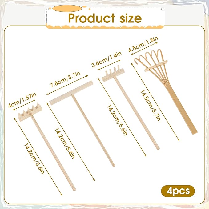4 Pack Miniature Tabletop Rock Sand Zen Garden Accessories, Mini Zen Garden Rake Tools, Zen Sand Garden Rake Set, Small Rakes for Garden Beds, Mini Sand Stamp Rakes for Home Gift Garden Decor