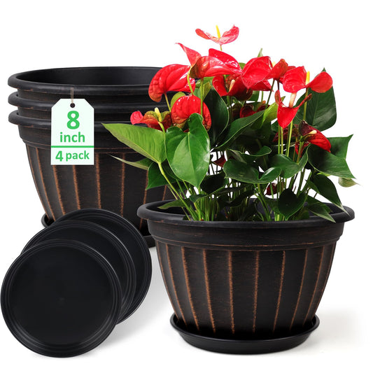 4 Pack Flower Pots,8 Inch Plants Pot,Planters Pot with Drainage Hole