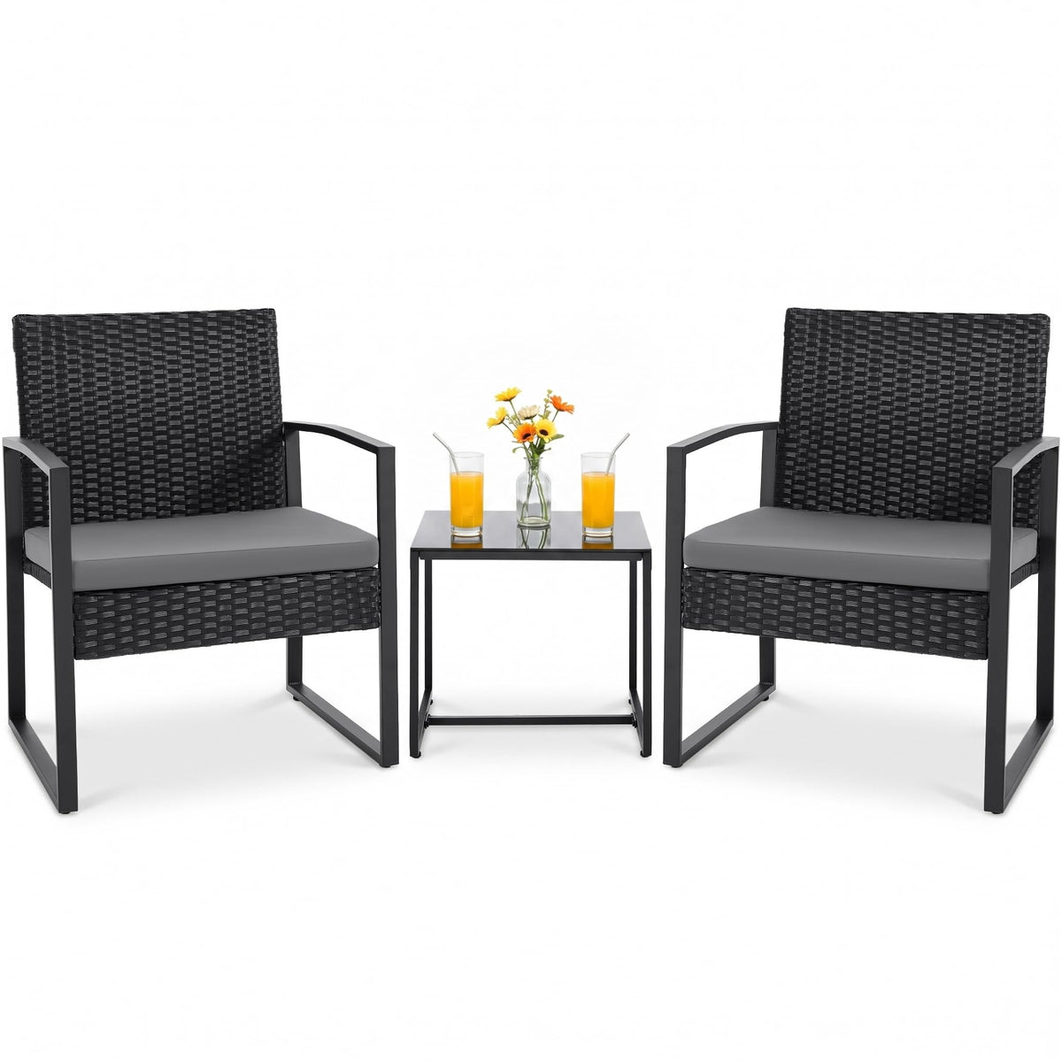 Flamaker 3 Pieces Patio Furniture Set Outdoor Wicker Bistro Chair (Grey)
