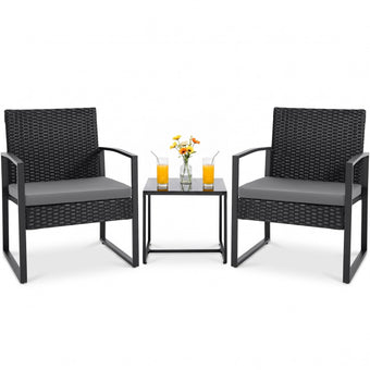 Flamaker 3 Pieces Patio Furniture Set Outdoor Wicker Bistro Chair (Grey)