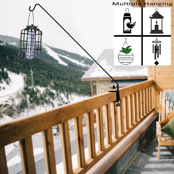 AshmanOnline Ashman Deck Hook (1 Pack, 49-Inch Deck Hook), Double Forged Solid Metal Single Piece Rod, Ideal for Bird Feeders, Plant Hangers, Coconut Shell Hanging Baskets, and Lanterns.