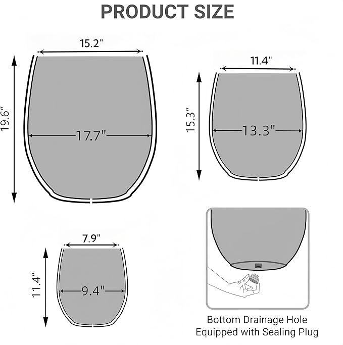 Wallowa 17.7"+13.3"+9.5" Dia Round Concrete Planter Set of 3, Large Outdoor Planter, Black with Gold Rim, Flower Pots with Drainage Holes for Garden, Patio, Home, Office