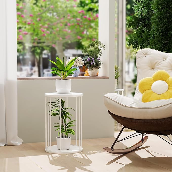 Leinade Plant Stand Indoor,small plant stool,Flower Pot Corner stand holder,Mid Century Heavy Duty Metal Tall Home Decor,Modern Round End Table,Small Rustic Display Stand for Living Room,Bedroom (White,3 Packs)