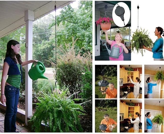 Lythor Pack Plant Hook Pulley, Retractable Plant Hanger Easy Reach Hanging Flower Basket for Garden Baskets Pots and Birds Feeder Hang High up and Pull Down to Water Or Feed (White 4Pack)