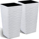 Worth Garden 22" Tall Planters Set of 2 - Plastic White Square Plant Pots - Modern Big Tapered Matte Wavy Tree Flower Pot for Indoor Outdoor Porch Deck