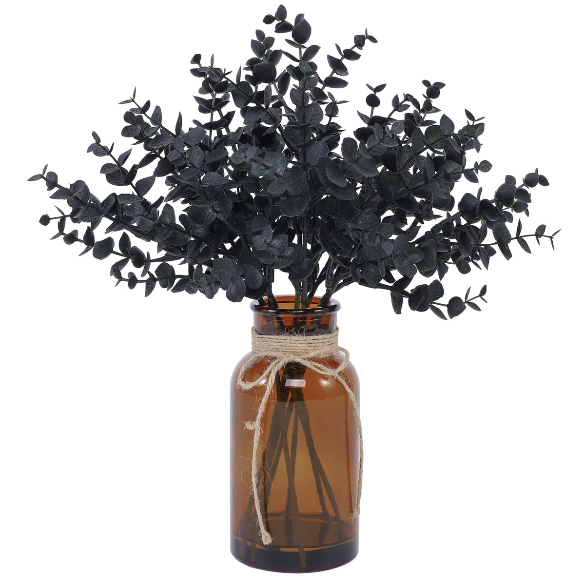 Coferset Fake Eucalyptus Stems in Glass Vase with Faux Water,Black