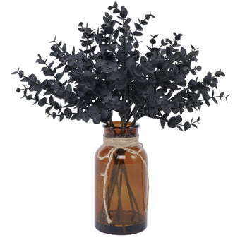 Coferset Fake Eucalyptus Stems in Glass Vase with Faux Water,Black