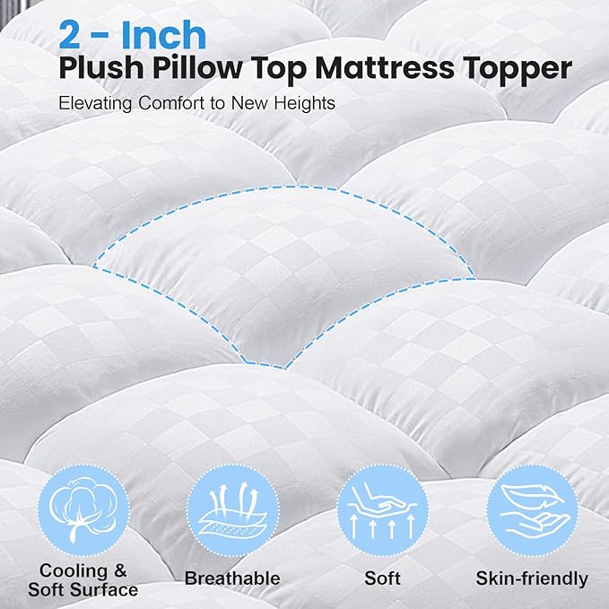 Twin Size Dual Layer 4 Inch Memory Foam Mattress Topper, 2 Inch Gel Memory Foam and 2 Inch Pillow Top Mattress Pad Cover, Thick Soft Bed Topper Medium Support for Back Pain, White